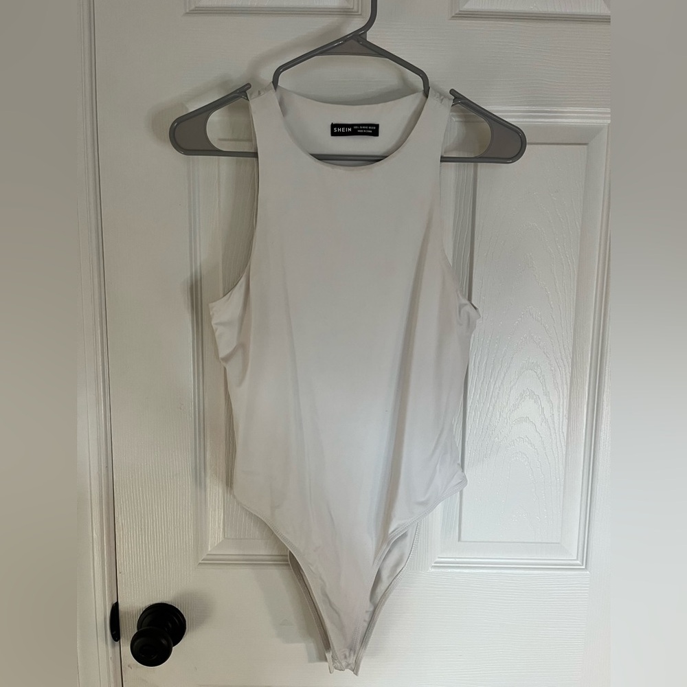 SHEIN White Sleeveless Snap Bodysuit – Size L
